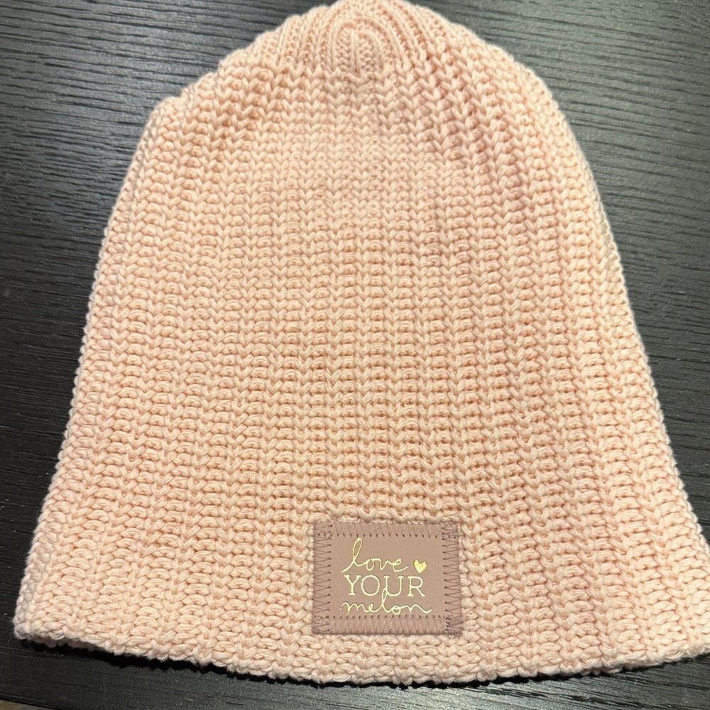 Love Your Melon light pink 100% cotton ribbed knit beanie hat.